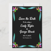 Elegante Verzierte Shiny Black Modern Floral Weddi Save The Date (Vorderseite)