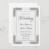 Elegante Verzierte Silbergraue und weiße Hochzeit Einladung (Vorne/Hinten)