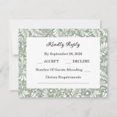 Elegante Verzierte Swirl Sage Green Floral RSVP Ka (Vorderseite)