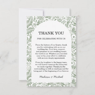 Elegante Verzierte Swirl Sage Green Floral Wedding Dankeskarte
