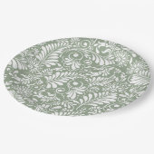Elegante Verzierte Swirl Sage Green Floral Wedding Pappteller (Schrägansicht)