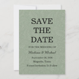 Elegante Verzierte Swirl Sage Green Floral Wedding Save The Date