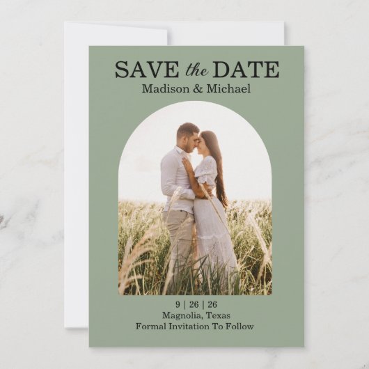 Elegante Verzierte Swirl Sage Green Floral Wedding Save The Date (Vorderseite)