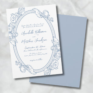 Elegante Verzierte Vintage Staubblaue Hochzeit Einladung