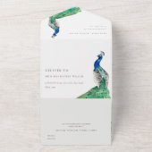 Elegante Verzierte Wasserfarbenpfauenhochzeit All In One Einladung (Außenbereich)