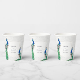 Elegante Verzierte Wasserfarbenpfauenhochzeit Pappbecher