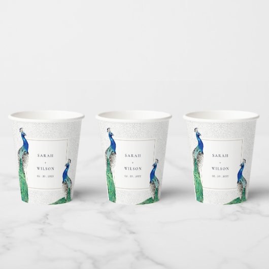 Elegante Verzierte Wasserfarbenpfauenhochzeit Pappbecher (Multi)