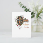 Elegante Verzierte Weihnachtsgrüße mit Holly Postkarte (Stehend Vorderseite)