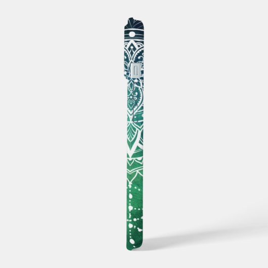 Elegante Verzierte Zen Mandala Rosette Grüntöne iPhone 15 Hülle (Linke Seite)