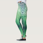 Elegante Verzierte Zen Mandala Rosette Grüntöne Leggings (Links)