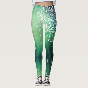 Elegante Verzierte Zen Mandala Rosette Grüntöne Leggings