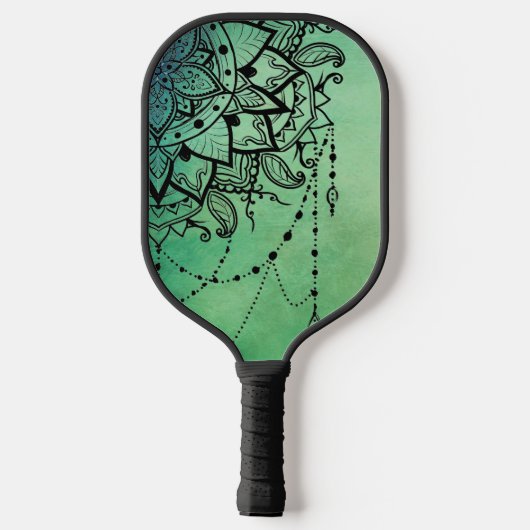 Elegante Verzierte Zen Mandala Rosette Grüntöne Pickleball Schläger (Rückseite)