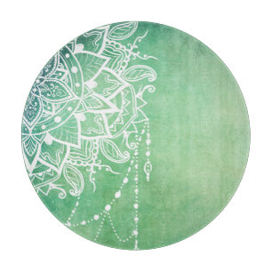Elegante Verzierte Zen Mandala Rosette Grüntöne Schneidebrett