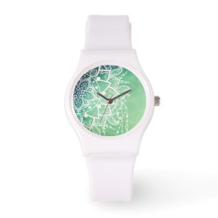 Elegante verzierte Zen-Mandala-Rosette in grünen T Armbanduhr