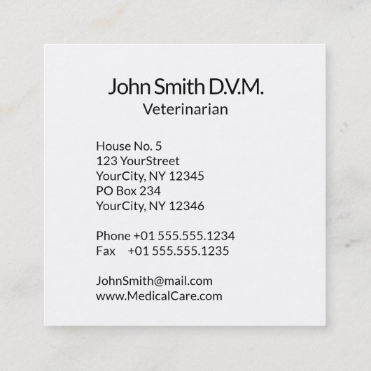 Elegante Veterinärmedizin Asclepius Vet Gold V Quadratische Visitenkarte (Rückseite)