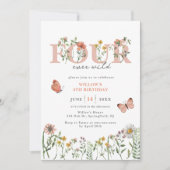 Elegante Vier-Ever Wild Wildblume 4. Geburtstag Einladung (Vorderseite)