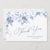 Elegante Viktorianisch Blue French Floral Wedding Dankeskarte (Vorderseite)