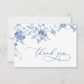 Elegante Viktorianisch Blue French Floral Wedding Dankeskarte (Vorderseite)