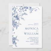 Elegante Viktorianisch Blue French Floral Wedding Einladung (Vorderseite)