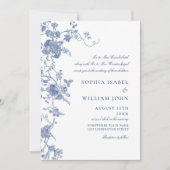 Elegante Viktorianisch Blue French Floral Wedding Einladung (Vorderseite)