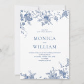 Elegante Viktorianisch Blue French Floral Wedding Einladung (Vorderseite)