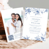 Elegante Viktorianisch Blue French Floral Wedding Einladung