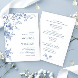 Elegante Viktorianisch Blue French Floral Wedding Einladung