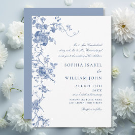 Elegante Viktorianisch Blue French Floral Wedding Einladung