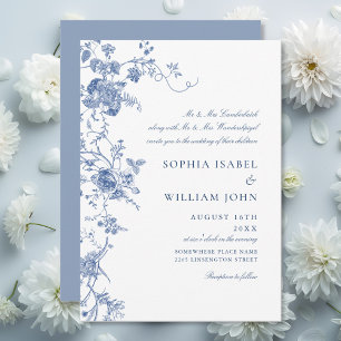 Elegante Viktorianisch Blue French Floral Wedding Einladung