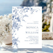 Elegante Viktorianisch Blue French Floral Wedding Einladung