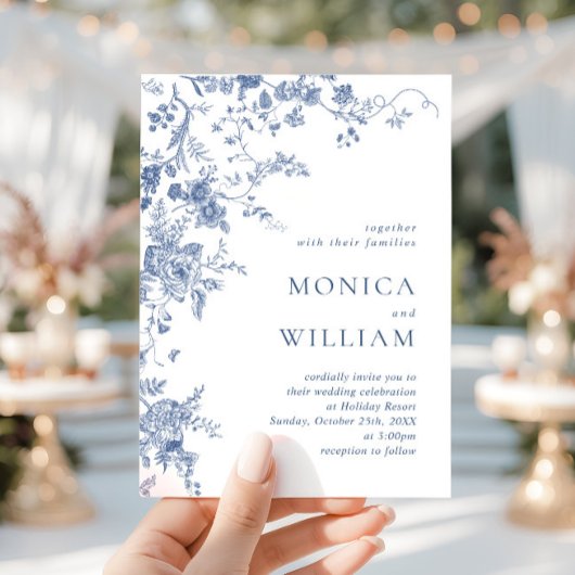 Elegante Viktorianisch Blue French Floral Wedding Einladung