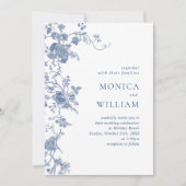 Elegante Viktorianisch Blue French Floral Wedding Einladung (Vorderseite)