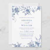 Elegante Viktorianisch Blue French Floral Wedding Einladung (Vorderseite)