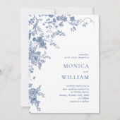 Elegante Viktorianisch Blue French Floral Wedding Einladung (Vorderseite)