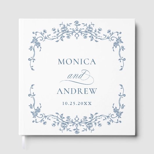 Elegante Viktorianisch Blue French Floral Wedding Gästebuch (Vorderseite)