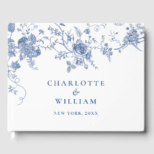 Elegante Viktorianisch Blue French Floral Wedding Gästebuch