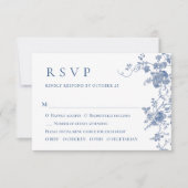 Elegante Viktorianisch Blue French Floral Wedding RSVP Karte (Vorderseite)