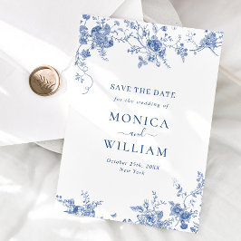 Elegante Viktorianisch Blue French Floral Wedding Save The Date