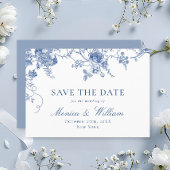 Elegante Viktorianisch Blue French Floral Wedding Save The Date
