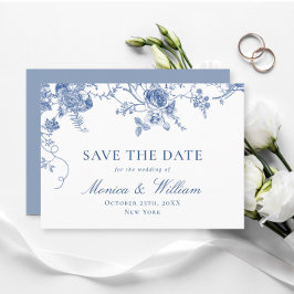 Elegante Viktorianisch Blue French Floral Wedding Save The Date