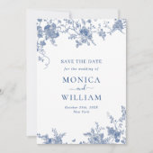 Elegante Viktorianisch Blue French Floral Wedding Save The Date (Vorderseite)