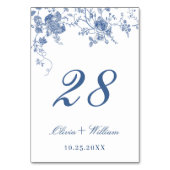 Elegante Viktorianisch Blue French Floral Wedding Tischnummer (Vorderseite)