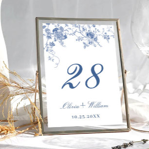 Elegante Viktorianisch Blue French Floral Wedding Tischnummer