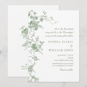 Elegante Viktorianisch Sage Green French Floral We Einladung