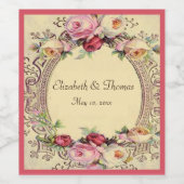 Elegante Viktorianische Aquarellfarben-Rose, Filig Weinetikett (Einzelnes Label)