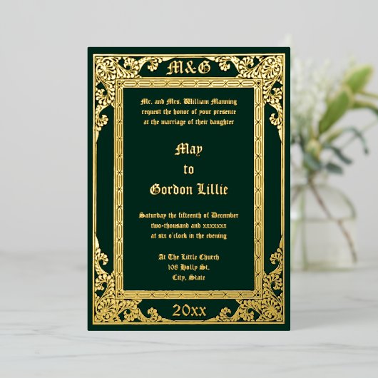 Elegante Viktorianische Ära 1877 Folieneinladung (Stehend vorne)