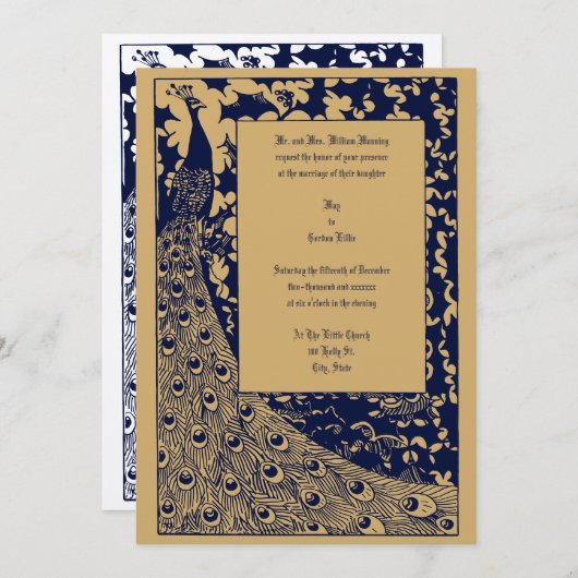Elegante Viktorianische Ära Jugendstil Pfauenhochz Einladung (Vorne/Hinten)
