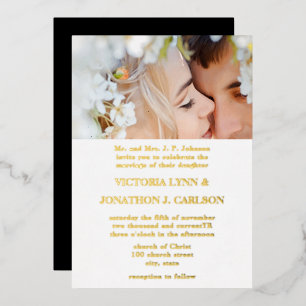 Elegante viktorianische Ball-Gold-Foto-Hochzeit Folieneinladung