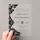 Elegante Viktorianische Black Damask Hochzeit Acryleinladungen (Insitu (Handheld))