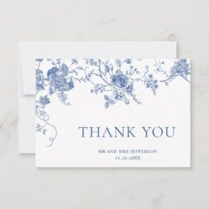 Elegante viktorianische blaue französische Blumenh Dankeskarte